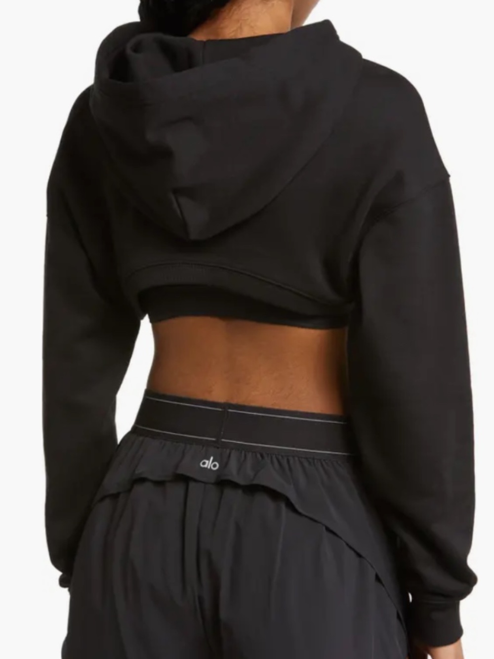 ALO Yoga Shrug It Off Cropped Fleece Hoodie Black Slouchy Activewear Relaxed - Picture 2 of 13